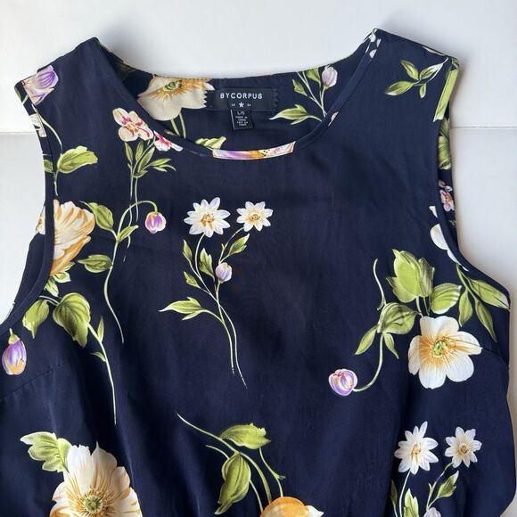 Urban Outfitters ByCorpus Blue Black Floral Scalloped Open Back Dress Pockets L - Picture 14 of 15
